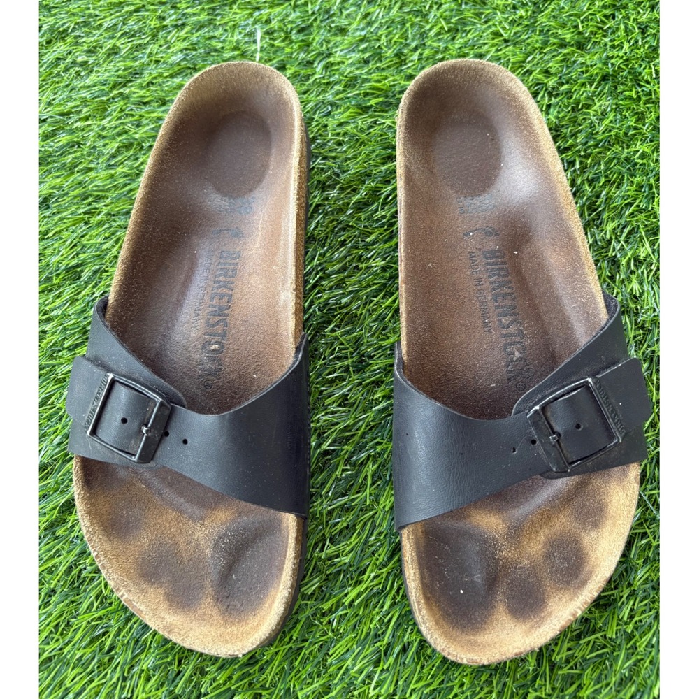 Birkenstock Madrid Birko-Flor Black Single Strap Slide Sandals Women Size 7.5